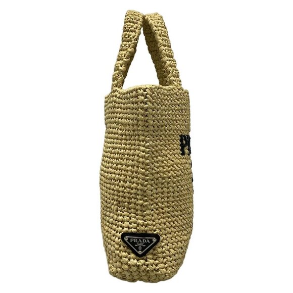 Auth PRADA Small crochet tote bag - Beige Black Raffia Tote Bag - Picture 5 of 16